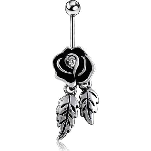 Feathers Wing Dangle rose flower Navel Belly Crystal Button Bar Barbell Ring Body Piercing for women gift jewelry
