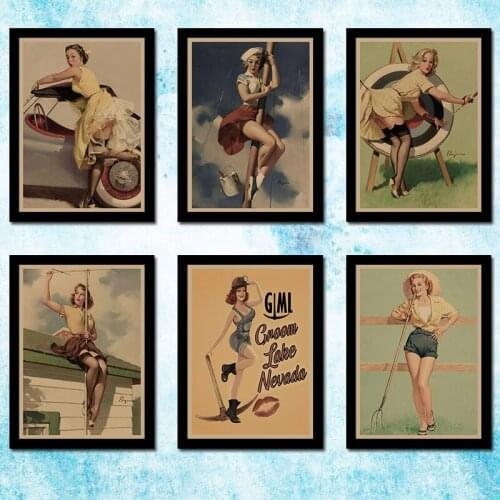 Pin Up Girls Sexy Retro Poster Art Canvas Print For Room Decor Bar Decoration-001