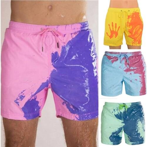 Color-changing Beach Shorts Men Quick Dry Swimwear Beach Pants Warm Color Discoloration Shorts Swimming Surfing Board Shorts