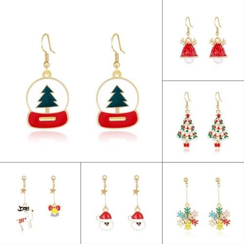 Christmas Series Earrings Alloy Drip Earrings Christmas Deer Christmas Tree Snowflake Women Earrings Christmas Gift