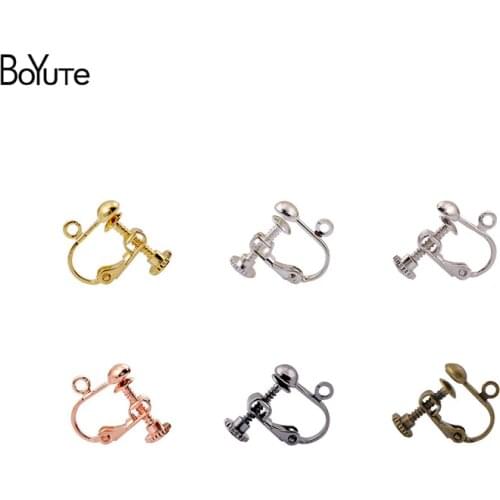 BoYuTe (50 Pieces/Lot) Clip Earrings without Piercing Metal Brass U Shaped Screw Earrings Jewelry Accessories