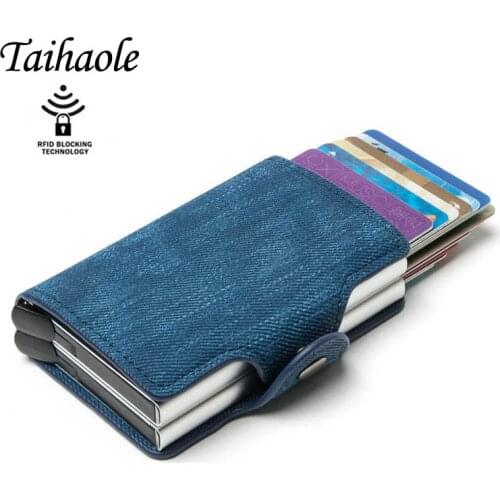 Taihaole 2020 New Card Holder RFID Blocking Anti-theft Double Boxes High Quality Card Wallet Denim Fashion Pop-up Metal ID Case