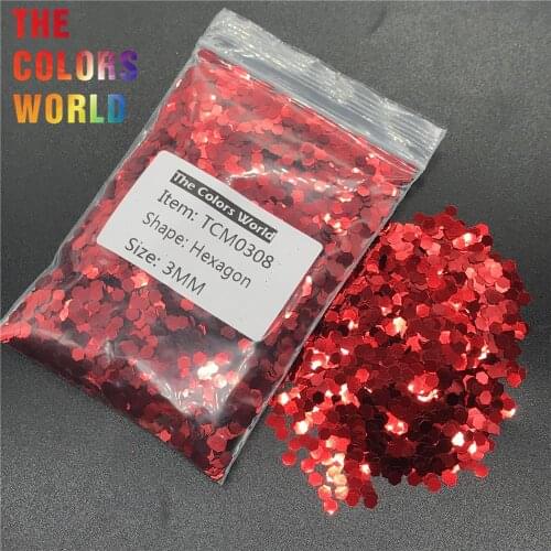TCM0308 Crimson Red Color Metallic Luster Hexagon Shape Nail Glitter Nail Art Decoration Nail Gel FaceGlitter Henna Handwork DIY