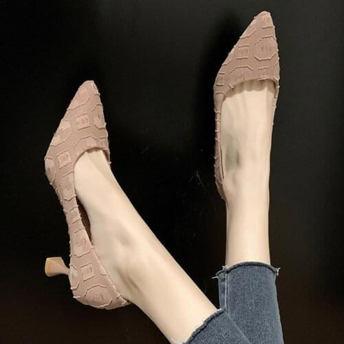 Spring Autumn Sequined Cloth High Heels Dress Shoes Woman Pointed Toe Pumps Green Boat Shoes Ladies office Work Shoes 7935L