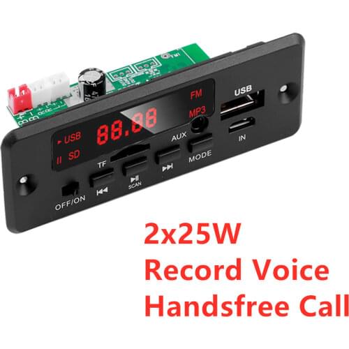 Handsfree 2*25W Amplifier MP3 Decoder Board Color Screen Bluetooth V5.0 Car MP3 Player USB Recording Module FM AUX Radio