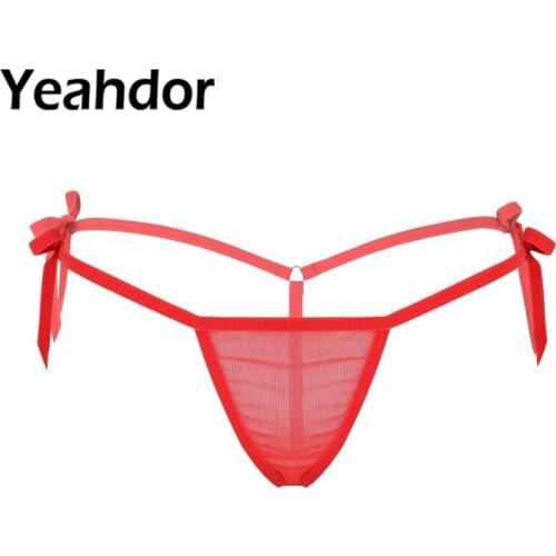 Women Sexy G-String Thong Underwear Mesh See Through Sheer Lingerie Low Rise Stretchy Tie-Side T-Back Mini Bikini Briefs Panties
