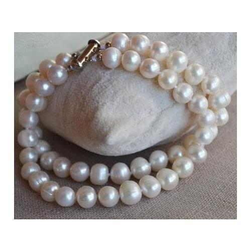 Real Pearl Bracelet 2 rows 8-9 mm Round Genuine Freshwater Pearl Bracelet Wedding Birthday Charming Women Gift Jewelry