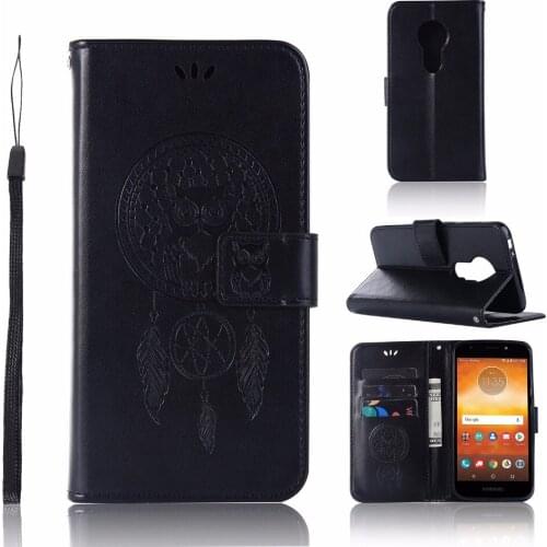 100pcs/lot Wind Chime Owl Embossing TPU+PU new leather cover case for Motorola Moto E5 E5 plus E5 play E5 play go book case