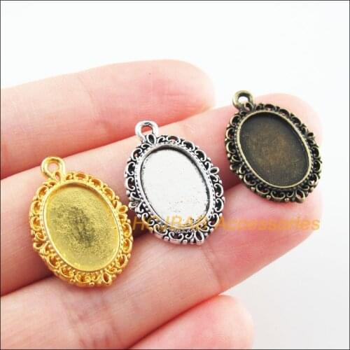 20Pcs Retro Gold Tibetan Silver Antiqued Bronze Color Flower Oval Picture Frame Charms 16.5x23mm