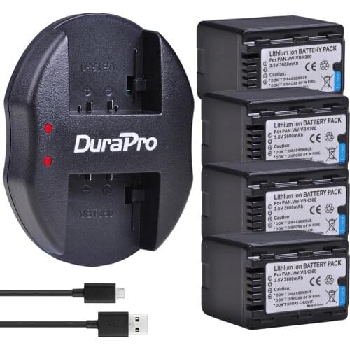 4x 3600mAH VW-VBK360 VW VBK360 Rechargeable Battery+USB Charger for Panasonic HDC-HS80 SD40 SD60 SD80 SDX1 SDR-H100 H85 H95 HS60