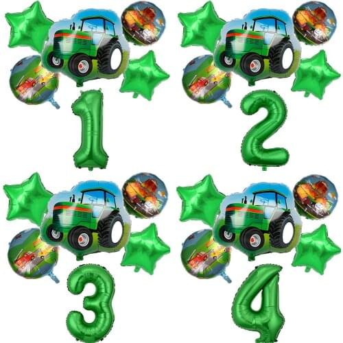 6pcs Tractor Foil balloons 32 inch Number Balloon Farm Bulldozer Ice Cream Car Birthday Party Decorations Kids Toys Baby Shower