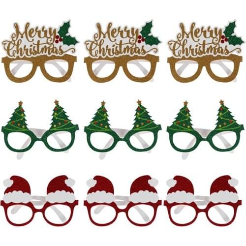 9Pcs Xmas Paper Eyewear Christmas Party Photobooth Props Festive Christmas Elements Pattern Eyeglass Photo Props