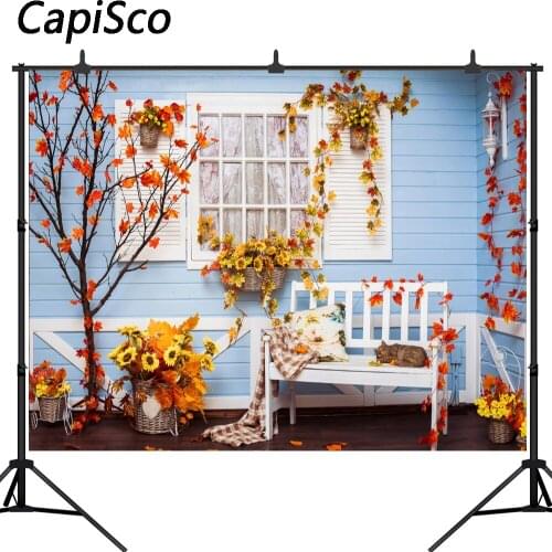 Capisco photography backdrop autumn Maple Leaf Sunflower Wooden wall background photo studio new design camera fotografica