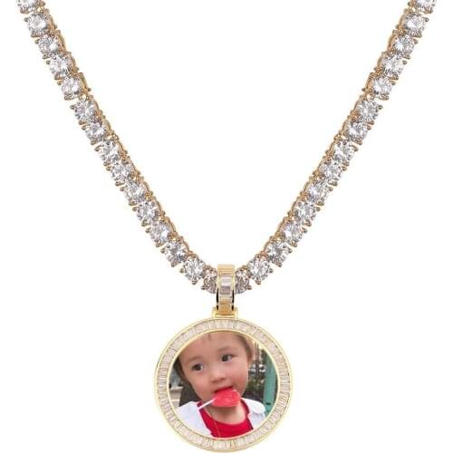 NEW Custom Ice out Baguett Photo Heart Medallions Necklace & Pendant With 5mmTennis Chain AAA Cubic Zircon Hip hop Jewelry
