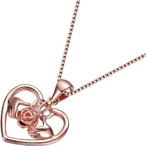 Rose Gold Silver Color Chain Necklace Flower Pendant Necklace Female Luxury Heart Crown Necklaces For Women Mothers Day Jewelry