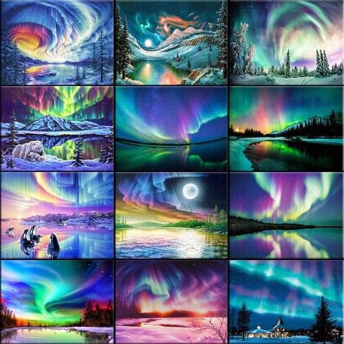 DIY Diamond Painting Starry Sky Picture Aurora Full Square Diamond Embroidery Landscape Cross Stitch Kit Home Decor Unique Gift