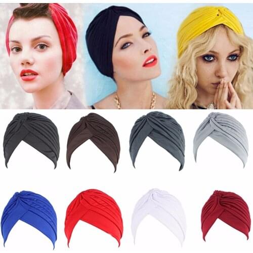 Women Men Turban Head Wrap Band Chemo Bandana Pleated Indian Cap 2017 New