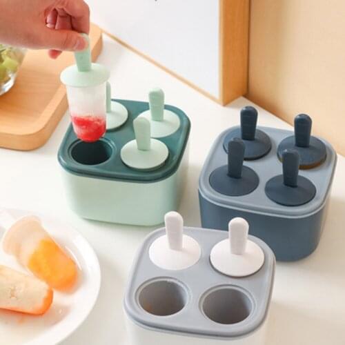 Home Ice Cream Mold Popsicle DIY Tool Silicone 4-hole Ice Mold Children Dessert Ice Cream Mold Kitchen Tools DIY Ice Cream