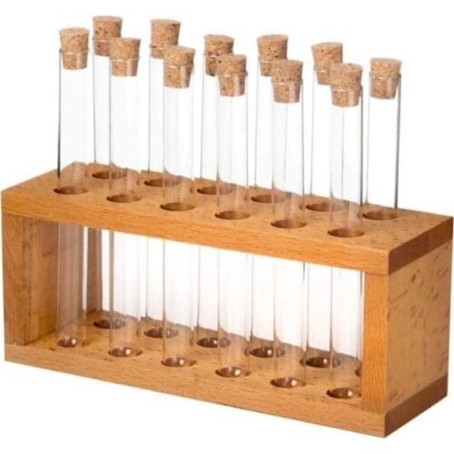 Storage Spice Jar Organizer Container 13 Piece Glass Storage Jars Tube and Wooden Stand Spice Sugar Rice Holder Tube Kitchenware