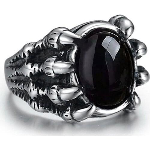 Inlaid Red/Black Zircon Vintage Dragon Claw Ring Mens Fashion Domineering Retro Rhinestone Rings To Send Boyfriend Gifts