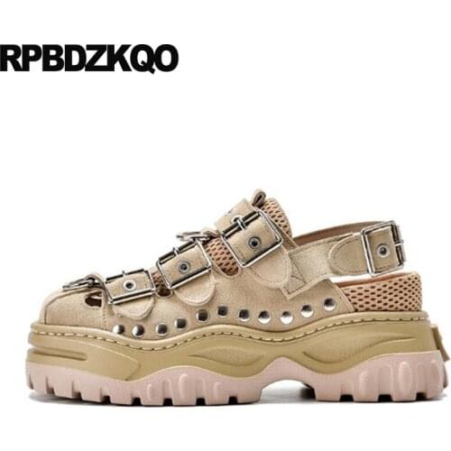 Mesh rivet harajuku thick sole women muffin trainers real leather creepers platform shoes slingback sneakers elevator brown stud