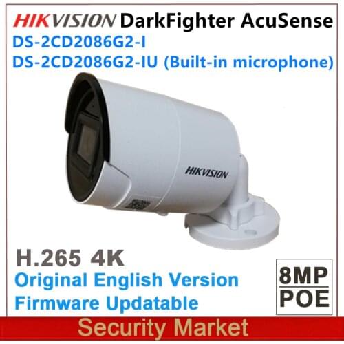 Original Hikvision 4K AcuSense DS-2CD2086G2-I and DS-2CD2086G2-IU IP 8Mp IR CCTV DarkFighter Mini Bullet Network POE Camera