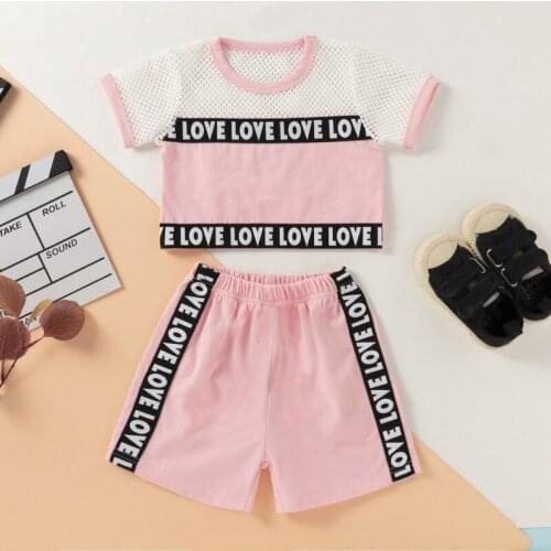 Baby Girl Outfit Set Kids Summer Clothes Cool Hollow Letter Stitching Shorts Two-piece Infant Suit