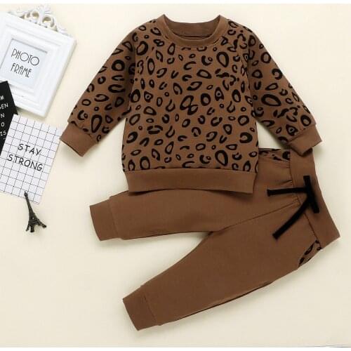Infant Baby Girl Long-sleeved Trousers Suit Hooded T-shirt Leopard Stitching Long Pants Headband 2Pcs Clothes Spring Fall