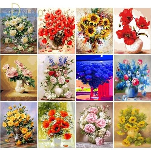 SDOYUNO 60X75cm Oil Painting by Numbers Flowers DIY Paint By Numbers Frameless Canvas Painting Handpaint Digital Painting Wall A