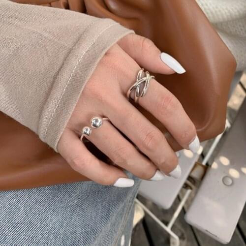 MENGJIQIAO Korean Fashion Punk Metal Multilayer Twist Rings For Women Adjustable Ball Mid Finger Knuckle Ring Jewelry Gifts