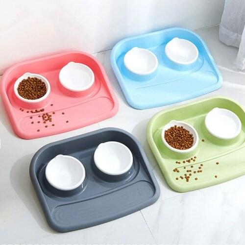 Pet Dog Bowls Puppy Dog Food Bowl Stainless Steel Cat Bowl Water Food Storage Feeder Non-toxic PP Resin Combo Rice Basin