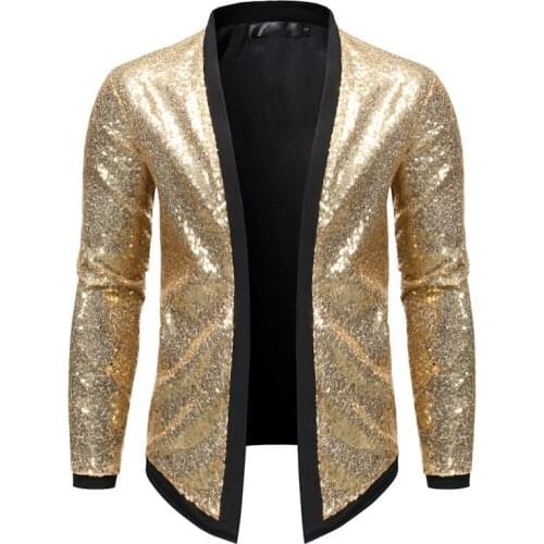 Shiny Sequin Men Jacket Gold Coat Men Glitter Cardigan Mens Coats and Jackets Nightclub Show Stage Party Men Jacket Coats Hombre