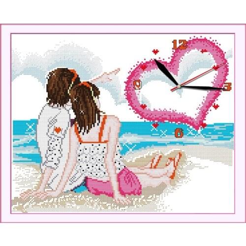 Lover sea clock dial cross stitch kit 14ct 11ct count print canvas wall clock stitching embroidery DIY handmade needlework