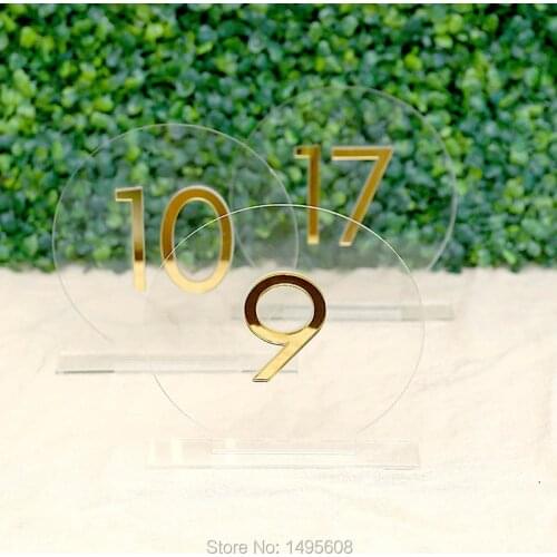 Table Numbers Wedding Table Numbers ,Round Clear Acrylic Tags, acrylic table numbers,Gold Mirror Wedding Signs Number