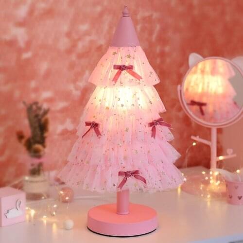 Pink Christmas Tree Led Table Lamps for Bedroom Home Deco Kids Room Nightstand Lamps Girl Room Christmas Decorations for Home