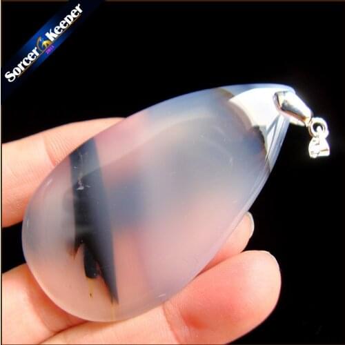 Real Natural Dendritic Moss Agates Polished Water Drop Crystal Slice Brazil Healing Reiki Stone Mineral Pendant Necklace RS937