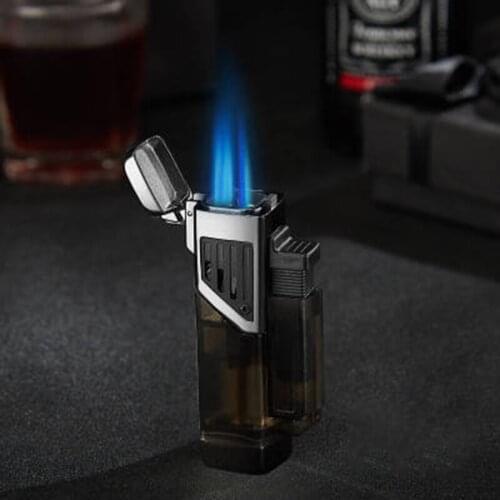 Direct Injection Camping Four Torch Cigar Lighter Fuel Visible Refillable Butane Gas Lighters Outdoor Windproof