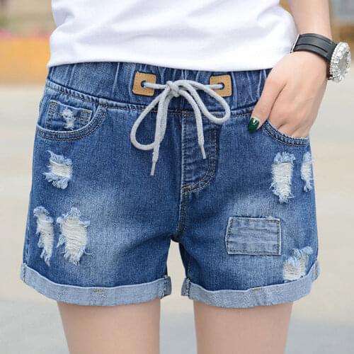 New fashion 2020 Spring and summer Casual Mid-Waist Shorts Women Denim Shorts Elastic Waist Jeans Flanging Female hot Short
