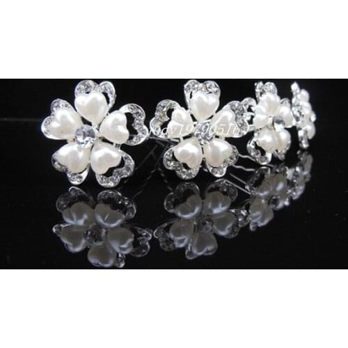 2014 New12pcs/lot fashion women hair accessories Wedding Bridal heart pearl white Flower Crystal Hair clip Hair Jewelry