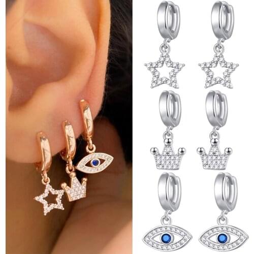 Charm 18K Gold Filled CZ Crown Earrings Top Quality Cubic Zircon Evil Eye Dangle Earrings for Women Star Fashion Gift Jewelry