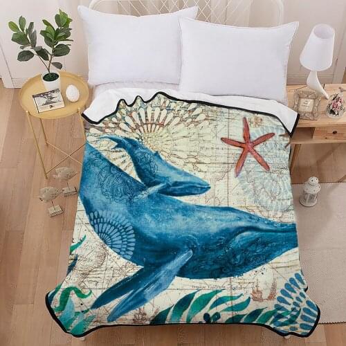 3D Printing Blanket Sea Animals Marine Life Retro TV Nap Blanket for Home Couch Sofa Office Kids Christmas Gift Blanket