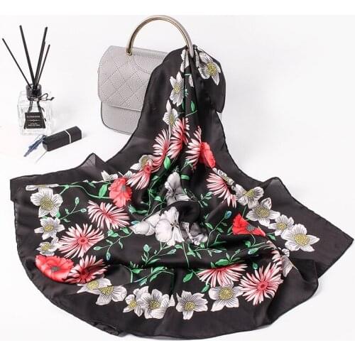 Yishine Fashion New Silk Scarf 70x70cm Elegant Daisy Florals Printed Women Shawl Satin Small Squares Head Bag Decorative Scarve