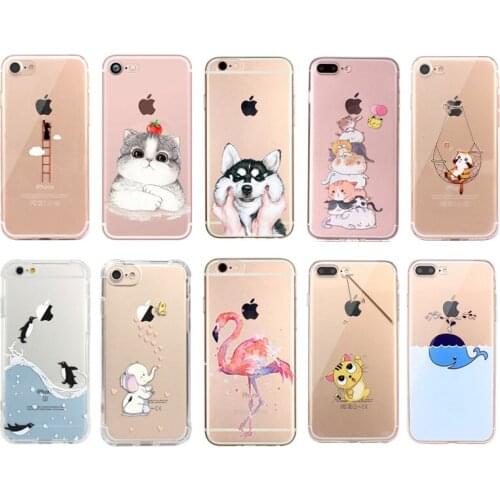 Cute Cartoon Cat Transparent Phone Case For iPhone X XR XS Max 5E 6 7 8 Plus 6S Soft TPU Shockproof Cover