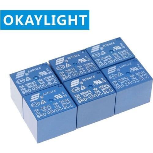 10PCS Home appliance control relay SRD-5V/6V/9V/12V/24V/48VDC-SL-A/C 5 feet 15A