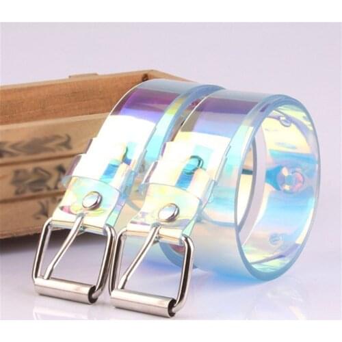 Fashion Transparent Women Belt Laser Holographic Clear Pin Buckle Wide Waist Bands Waistband Invisible Punk Waist Belt