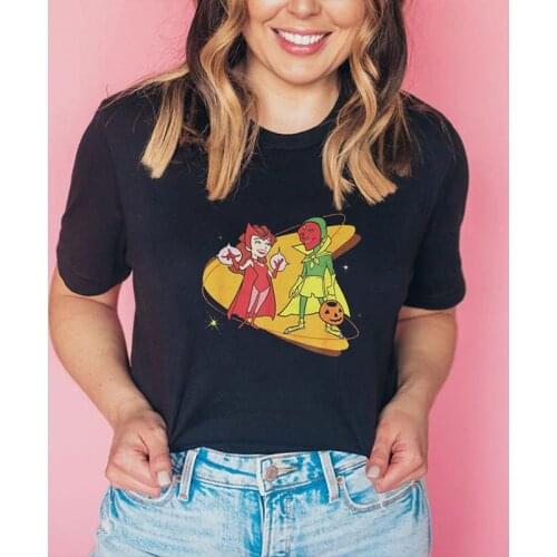 Retro WandaVision Women Tshirt Tv Show Inspired Tees Superhero Scarlet Witch T-shirt Vintage Wanda Vision Couple Halloween Tops