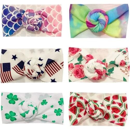 Baby Top knot headband sheath print Toddler Colorful Turban headbands Girls Soft Stretch Bow Infant Oversize Bun Headwrap HB397S