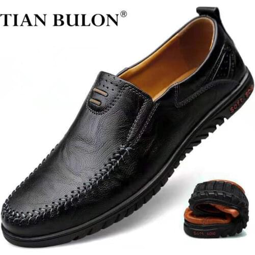 Genuine Leather Men Shoes Luxury Brand 2020 Italian Casual Slip on Formal Loafers Men Moccasins Italian Black Male Driving Shoes