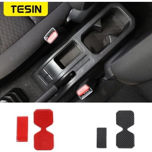 TESIN Interior Mouldings for Suzuki Jimny 2019+ Armrest Cup Holder Mat Pad Carbon Fiber Decoration Cover for Suzuki Jimny 2020