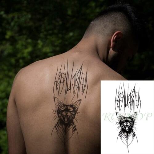Waterproof Temporary Tattoo Sticker Cat Dark Style Sharp Line Design Fake Tatto Flash Tatoo Back Leg Big Size Art for Women Men